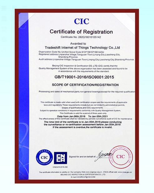 China Silurian Bearing Factory Certificaten